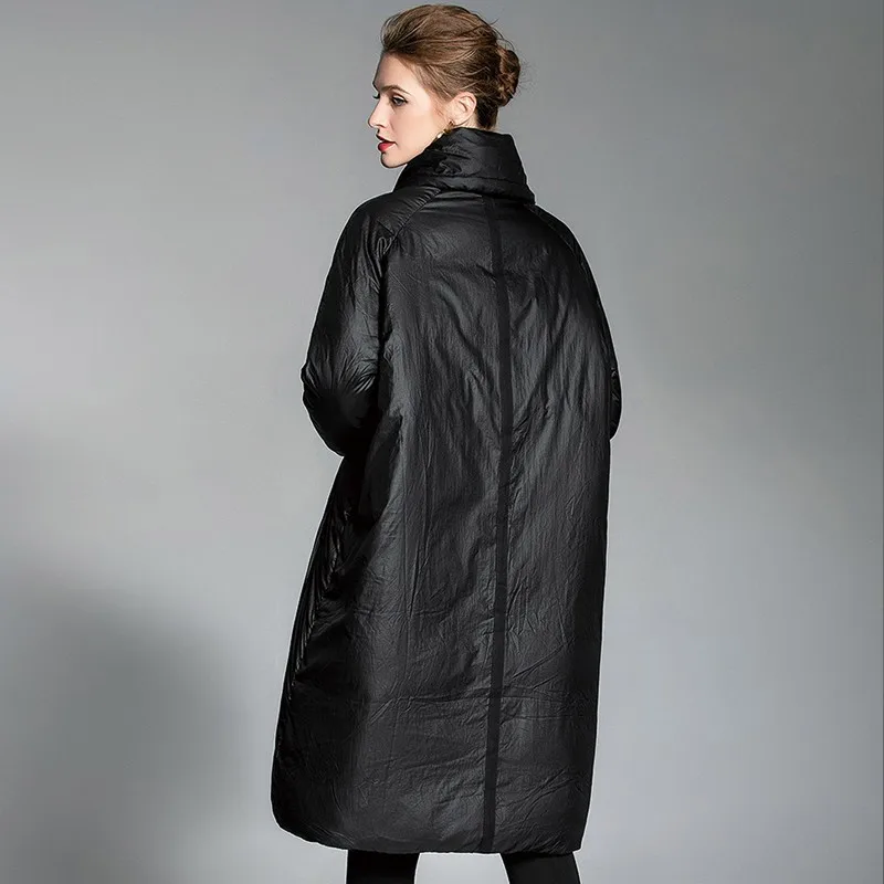Loose Fashion Bat Type 90% White Duck Down Fashion Winter Jacket Coat Women Plus Size High collar Long Feather Overcoat Female