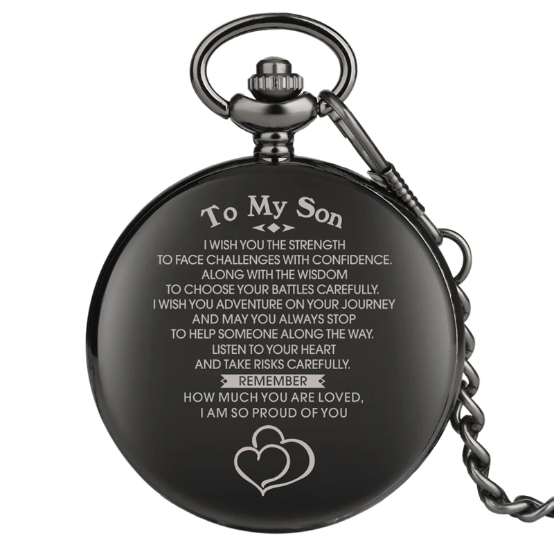Top Unique Family Gifts Customized Greeting Words I LOVE YOU Theme Quartz Pocket Chain Watch Souvenir Gifts for Dad Mom Son 2020 images - 6