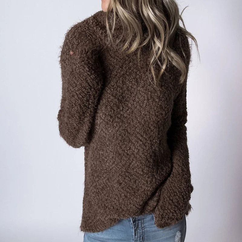 Casual Women Autumn Solid High Collar Long Sleeve Slim Plush Fluffy Sweater Fashion Knitting Party Jumper Pullover 2020 | Женская одежда
