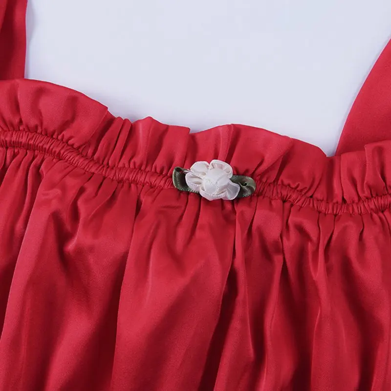 Women Summer Dress Elegant Sexy Fashion Vintage A Line Red Sweet Princess Lantern Sleeve High Waist Gothic Casual Mini Dresses | Женская
