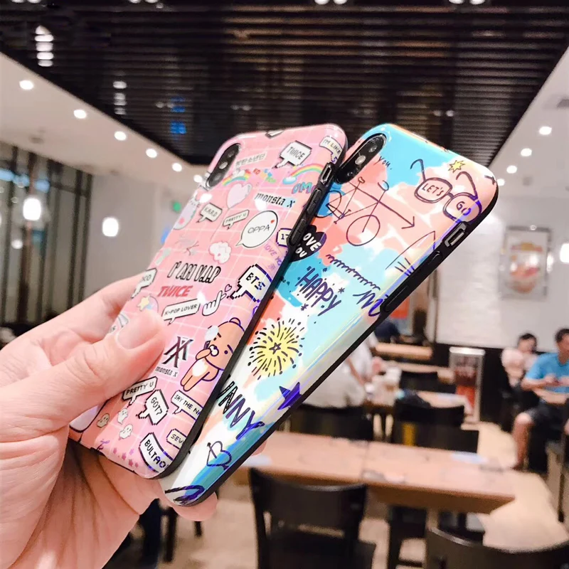 Lovebay Blue Ray Phone Чехол для iPhone 6 6s 7 8 Plus X Dreamy любовное письмо с сердцами узор глянцевый