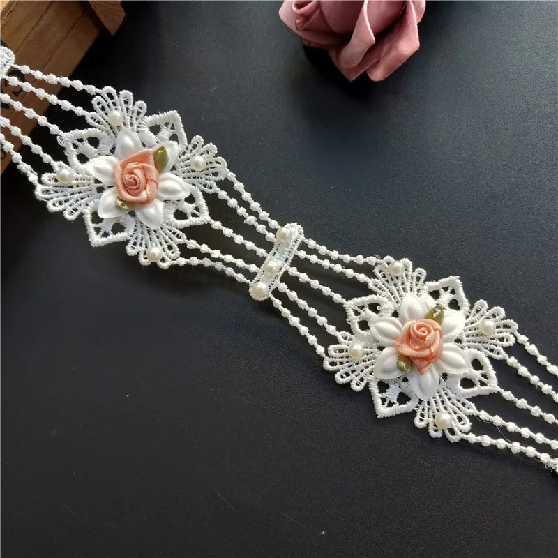 1 ярд Жемчужная роза цветок Цветочная отделка лента вышитая ткань рукоделие | Дом