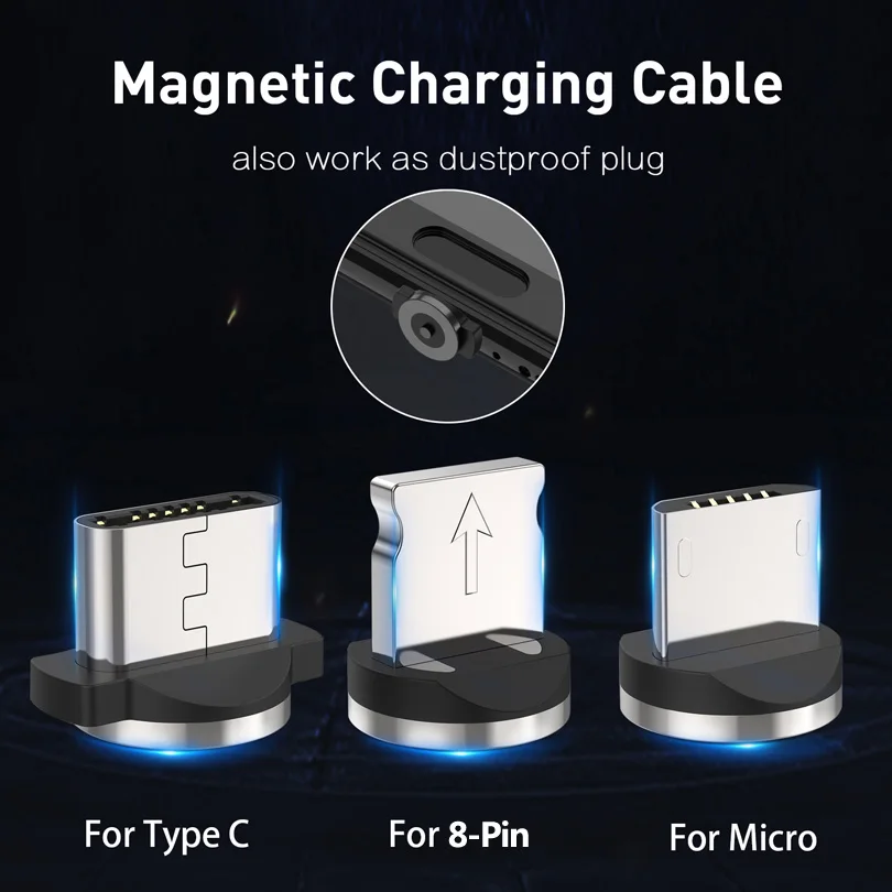 USLION Магнитный USB кабель Micro usb type C кабель для samsung Galaxy S10 S10e для iPhone XR Xs Max 8 7 6 1M 2M 2A магнитное зарядное устройство