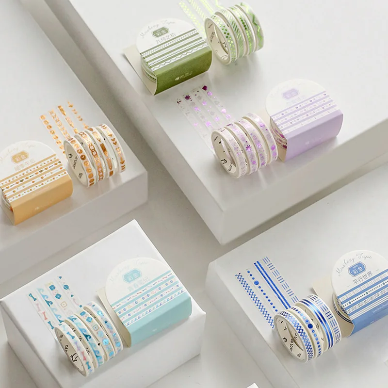 4Pcs Cute Bronzing Washi Tape Kawaii Mini Masking Decorative Adhesive For Kids DIY Scrapbooking Diary Photos Albums | Канцтовары для