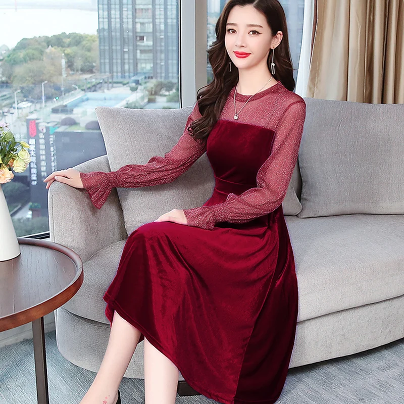 Spring Autumn Women O Neck Long Sleeve Loose Solid Vestido Casual Elegant Mesh Patchwork Party Dress Plus Size | Женская одежда