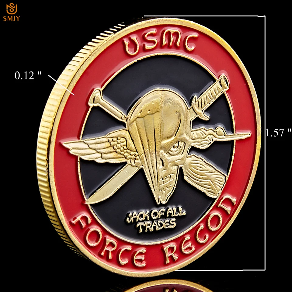 США Морская пехота сила Recon USMC позолоченная Военная вызов маркерная монета