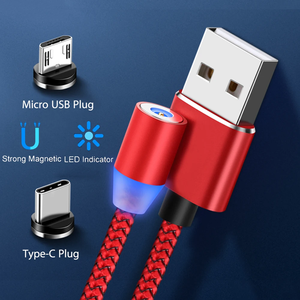 Магнитный светодиодный кабель Micro USB Type-C для Samsung Galaxy S20 S10 S10E S9 S8 S7 S6 Note 20 10 9 8 5 A10 A20 A30