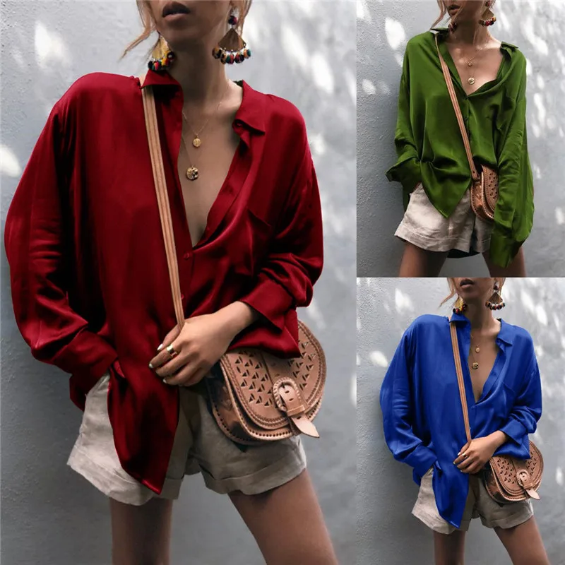 

Hot Sale Women Spring Blouse Elegant Woman Plus Size Long Sleeve Shirt Ladies Casual Solid Color Loose Button Down Tops Blouse