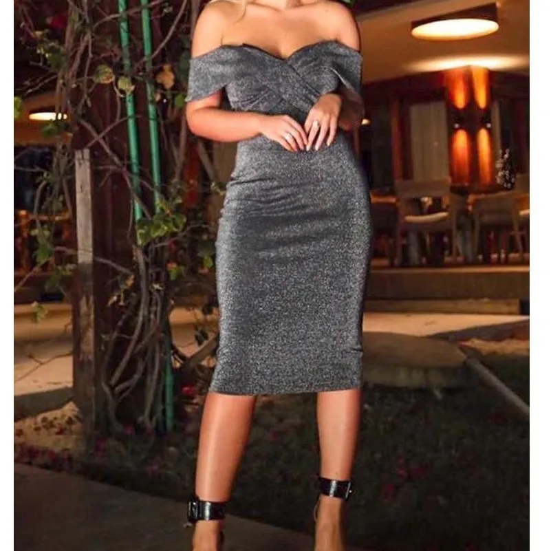 MUXU сексуальное блестящее черное платье vestidos платья с открытыми плечами женское