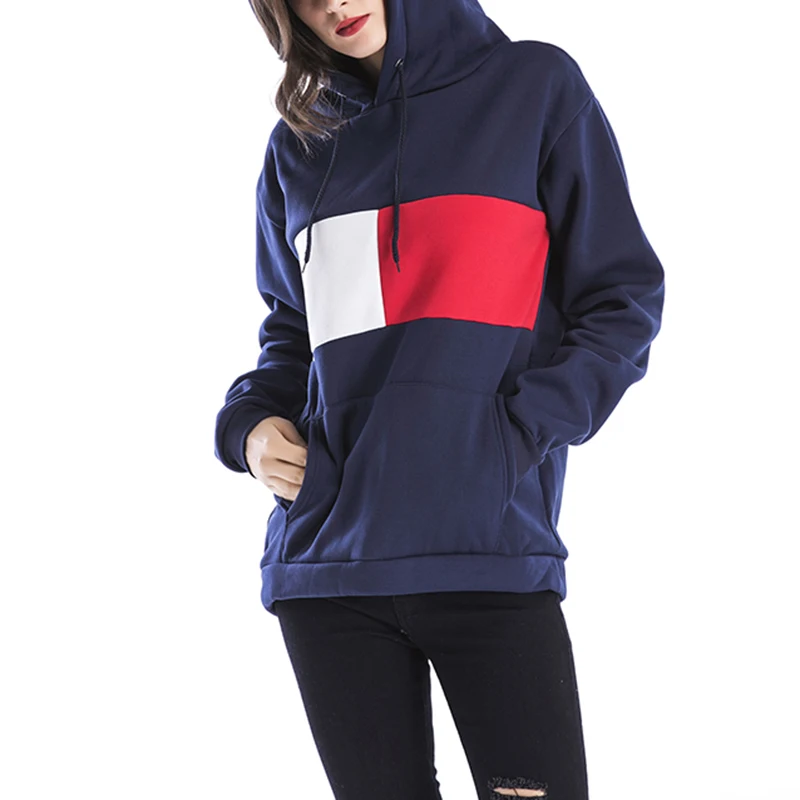 DSQUAENHD Winter Warm Womens Hoodies Pullover Patchwork O-Neck Casual Loose Sweatshirts Woman Streetwear Women's Clothing | Женская