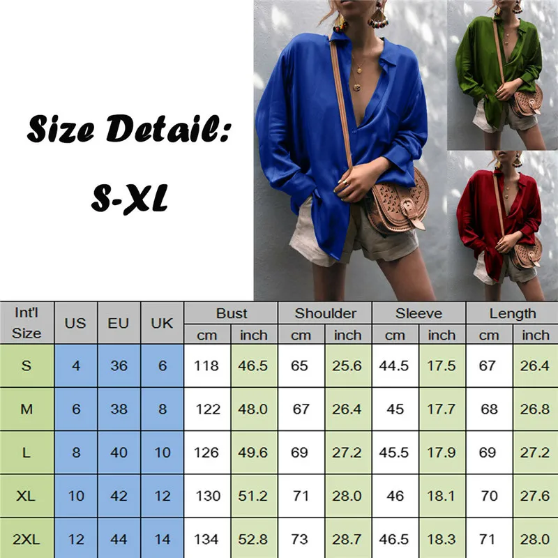 

Fashion womens blouse chiffon long sleeve shirt casual loose turn-down neck womens button tops and blouses