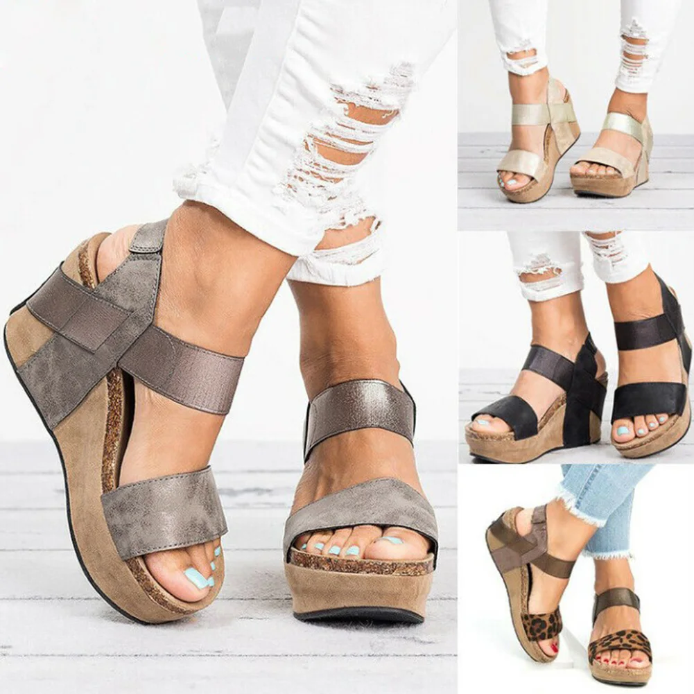 Женские босоножки на платформе сандалии танкетке кожаные 43 для лета
