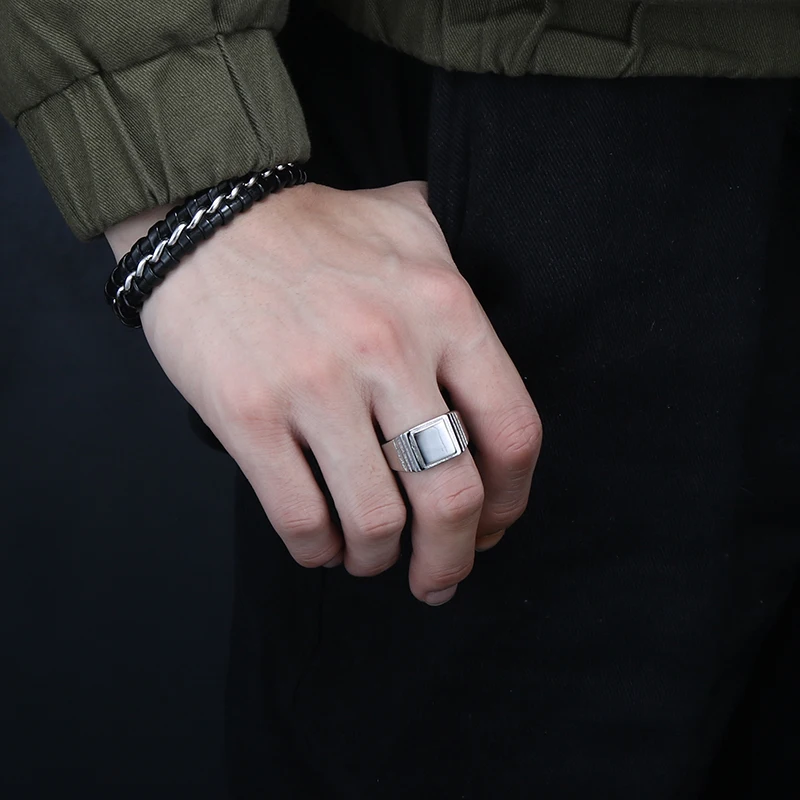 Olowu модные серебряные квадратные геометрические металлические кольца для мужчин