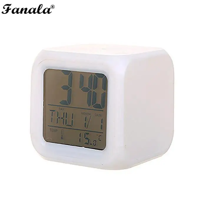Portable Mute Timing Alarm Clock Househole Home Seven Color Change 3 x AAA Battery(Not Include) Square | Дом и сад