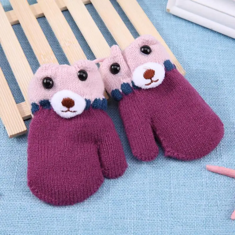 New Winter Warm Cute Cartoon Bear Pattern Fleece Knitting Kids Baby Gloves Mittens Care Accessories Handschoenen Kinderen | Детская