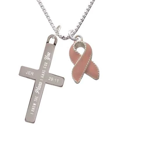 Pink Ribbon with Stitching - Plans I Have for You Cross Necklace | Украшения и аксессуары