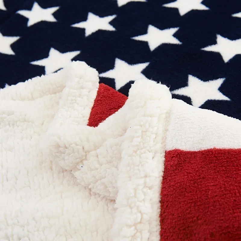Double Layer Thick Usa Us Uk England British Flag Fleece Sherpa Plush Faux Fur Tv Sofa Gift Blanket Throw Blankets 130x160cm | Дом и сад