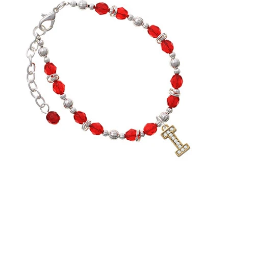 Браслет Goldtone Crystal Initial I красные бусинки| |