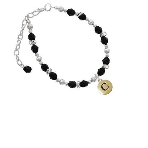 Goldtone заглавная буква C Pebble Disc браслет с черными бусинами| |