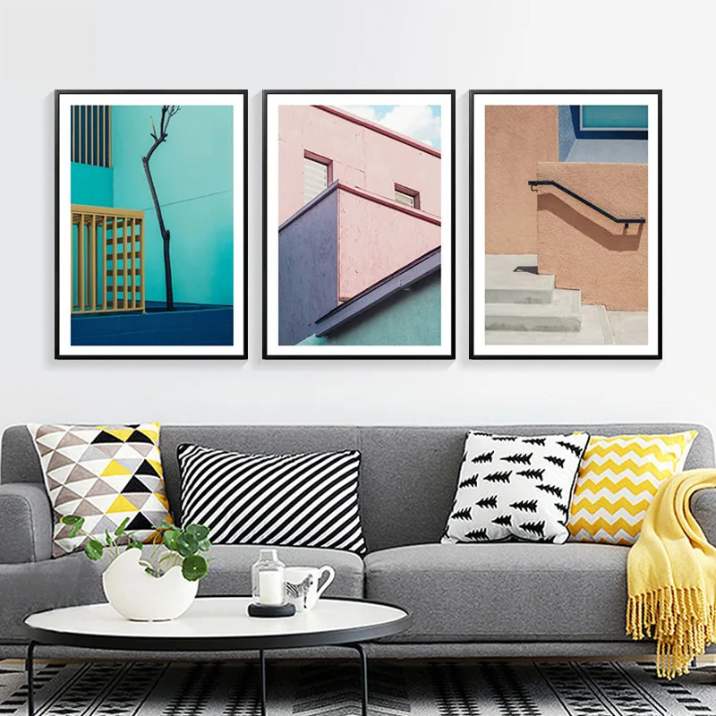 Абстрактные здания картина нордический минималистический пейзаж украшение для