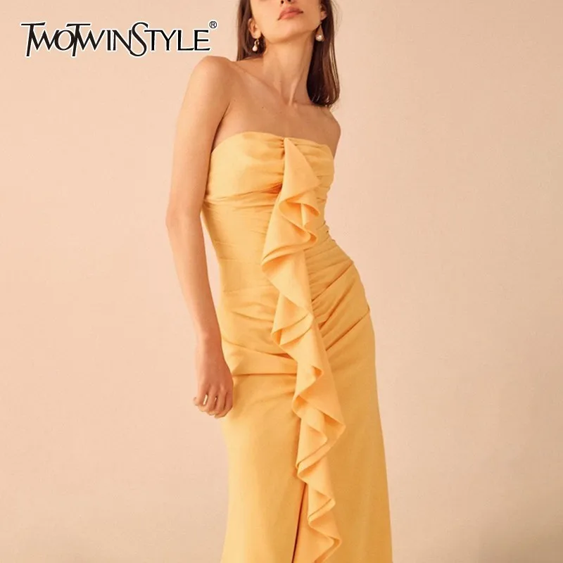 Платье TWOTWINSTYLE винтажное длинное платье в горошек с открытыми плечами без