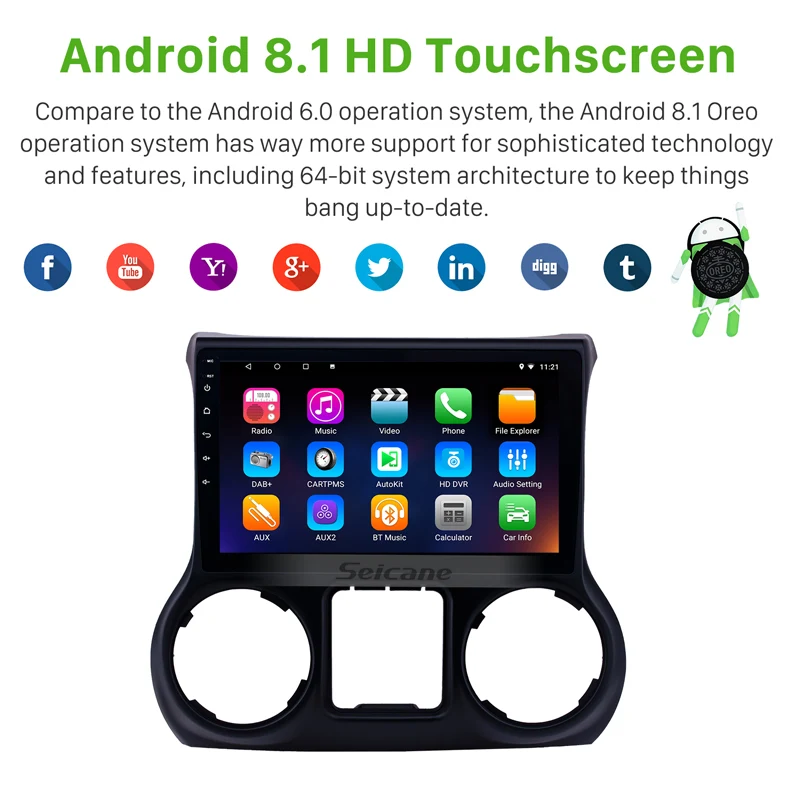 Seicane Android 8 1 10 дюймов 2.5D IPS экран радио для 2011 2012 2016 2017 JEEP Wrangler Автомобильный GPS