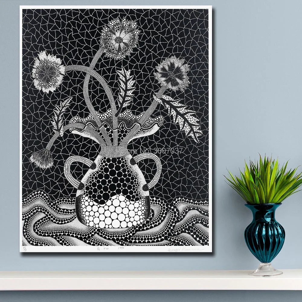 Koop 100% Hand Geschilderd Olieverfschilderij Yayoi Kusama Bloem Home Decoratieve Wall Art Foto Voor Woonkamer Canvas Schilderij