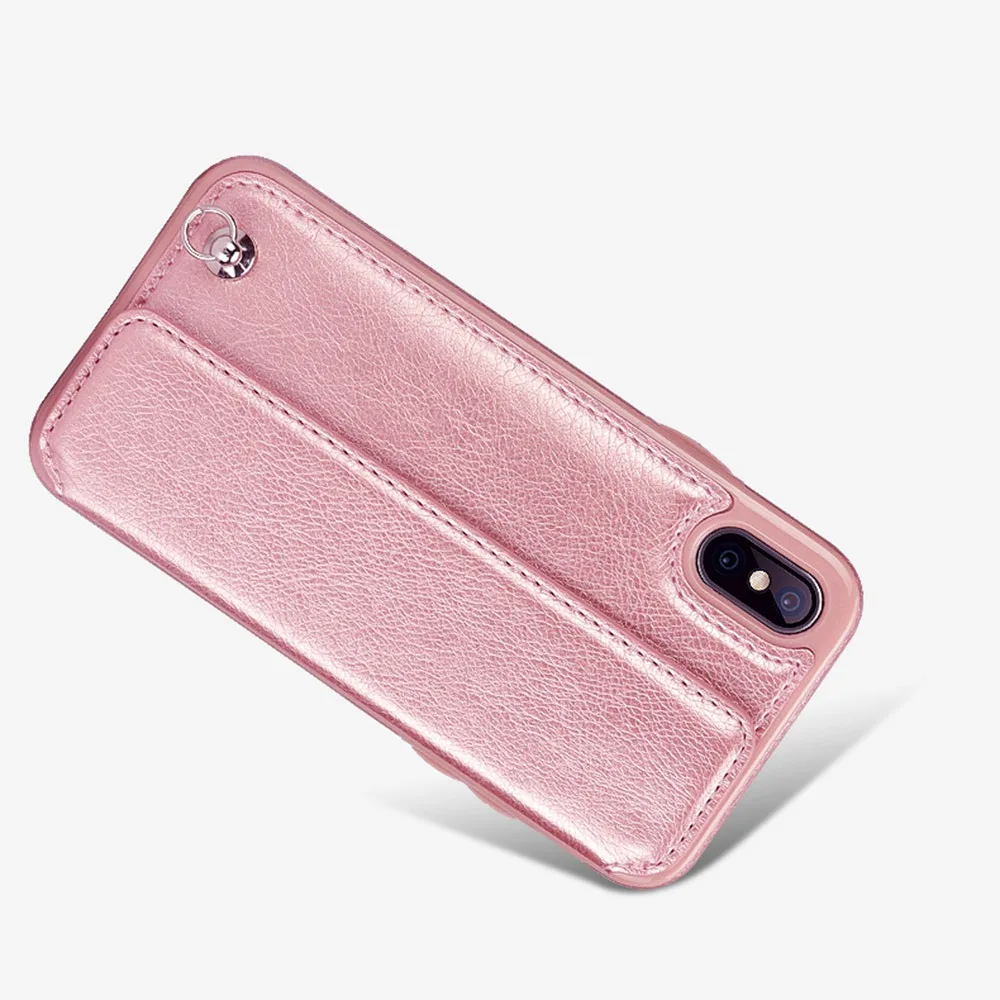 Блестящий чехол из искусственной кожи для iPhone XS Max XR 10 X с подставкой и держателем