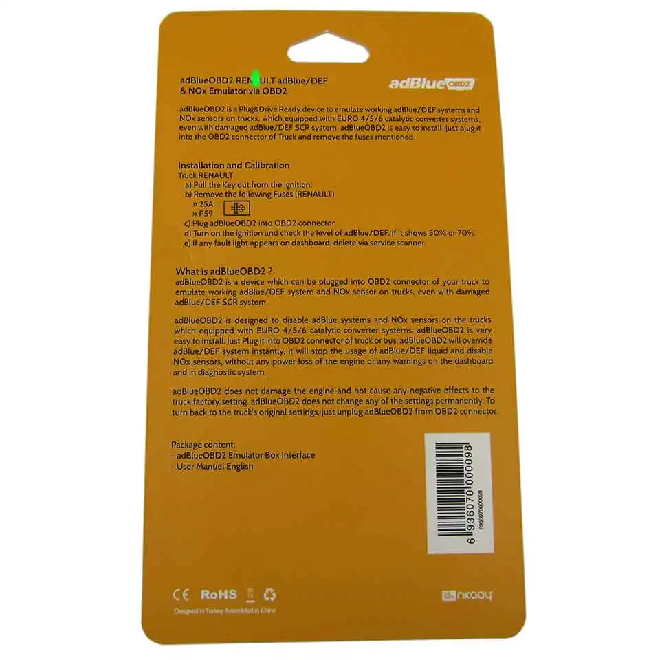 Adblueobd2 OBD2 R enault Adblue/DEF эмулятор Nox через OBD 2 ii диагностический Интерфейс для ADBLUER ENAU