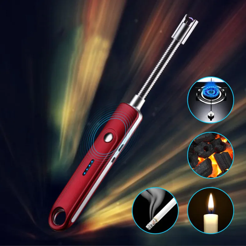 Вращение 360 USB аккумуляторная зажигалки длинные Кухня электронные Ветрозащитный