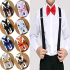 Модный джентльменский Комплект для мальчиков, тонкие регулируемые подтяжки с зажимом и галстук-бабочка в ярком цвете