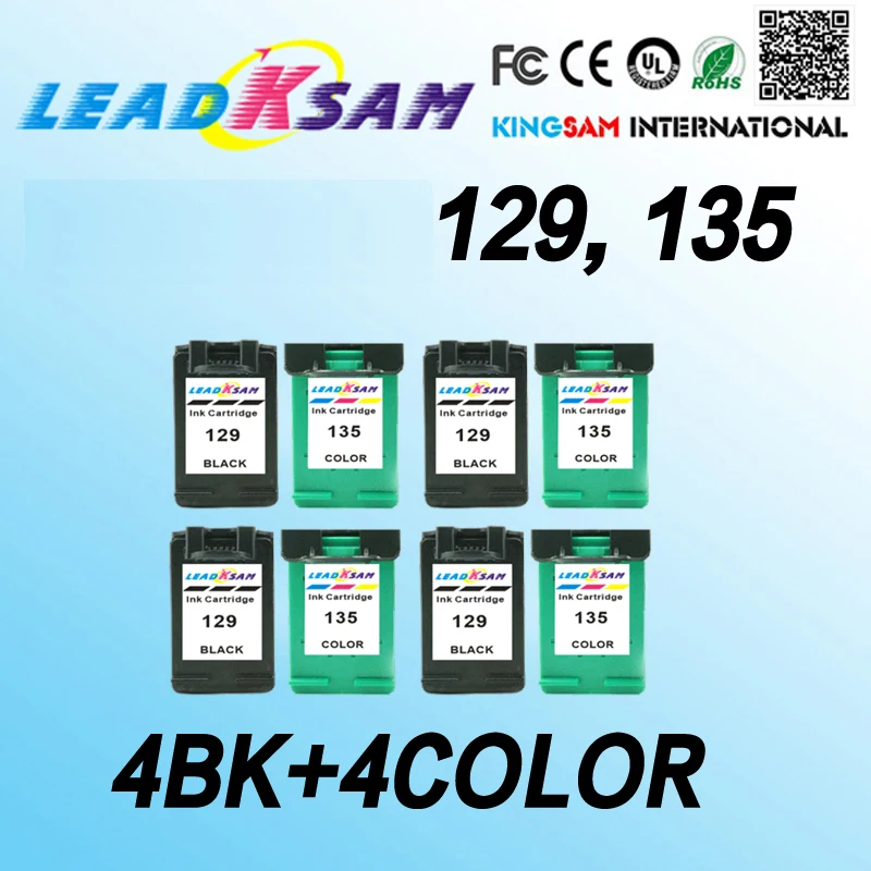 4 комплекта/8 шт. совместимый для hp129 135 чернильные картриджи 129 с чернилами hp Deskjet