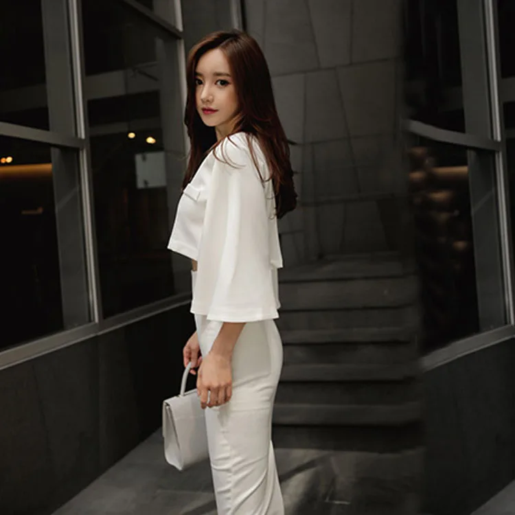 Комплект из 2 предметов модный элегантный с о-вырезом женский офисный короткий