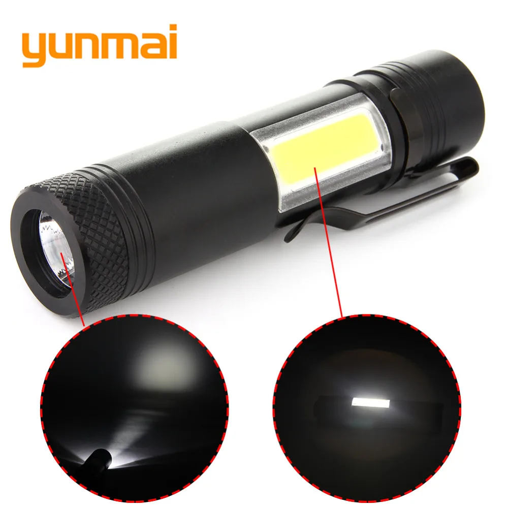 YUNMAI 2017 Новый 2000 люмен мини фонарик Q5 LED + COB светодиодный в виде авторучки с зажимом