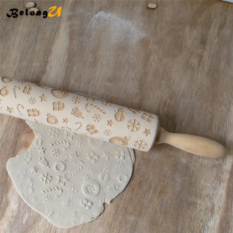 Christmas Decoration Wood Rolling Pin for Bakeware Pizza Cookie Tools Baking Pastry Pins Party Holiday DIY Decorations | Дом и сад