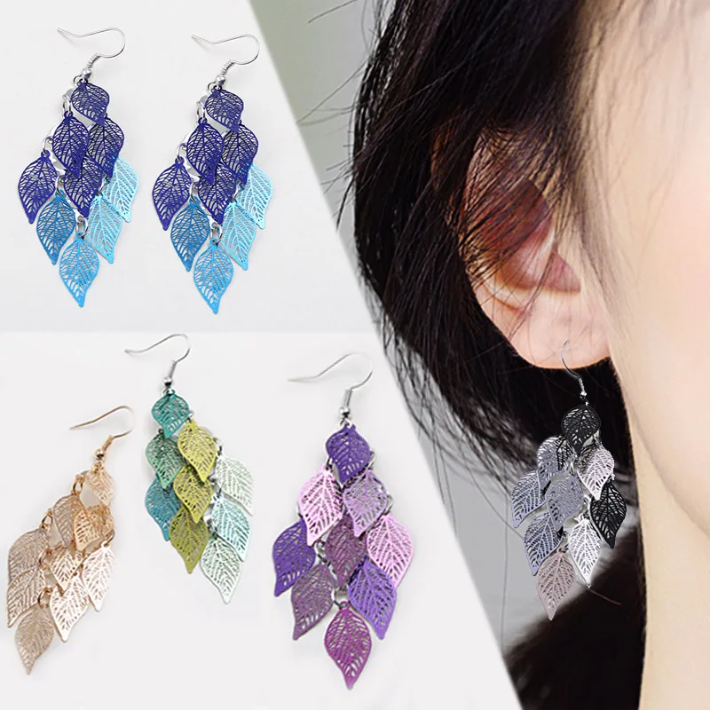

Hot New Silver Color Needle Leaf Earrings Female Fashion Jewelry Temperament Simple Long Tassel Earrings For Women Gift