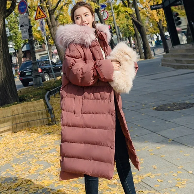 Fashion Bow Warm Down Cotton Jacket 2019 New Women Winter Solid Color Coat Temperament Thicken Big Fur Collar Hooded Outerwear | Женская