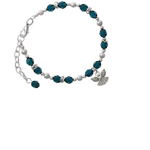 Silvertone маленький ангел с сердцем темно-синий браслет голубыми бусинами |