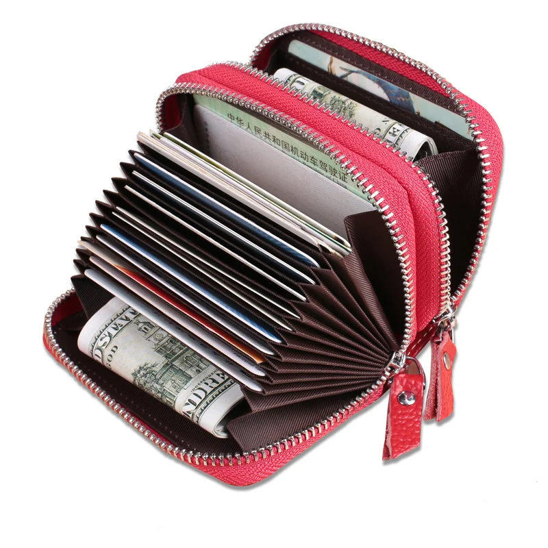 Женский кошелек из натуральной кожи с двойной молнией|credit card case|brand holdercard holder |