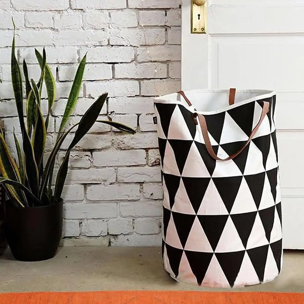 Basket Blanket Storage Toy Laundry Geometric Large Home Clothing with Toys None Tubular Handle Bag Canvas Kids | Дом и сад