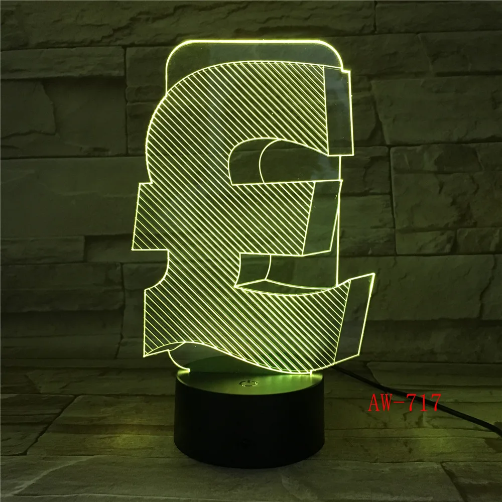 Светодиодная 3D ночник в фунт Стерлинга меняющая цвет RGB английская Настольная