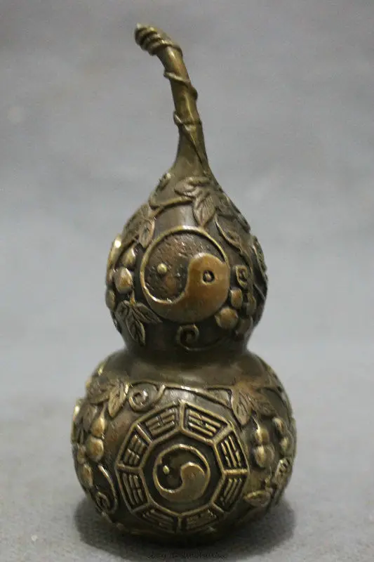 Народный Китайский Бронзовый феншуй Exorcise 8 диаграмм ZhenZhai Gourd Cucurbit статуя | Дом и