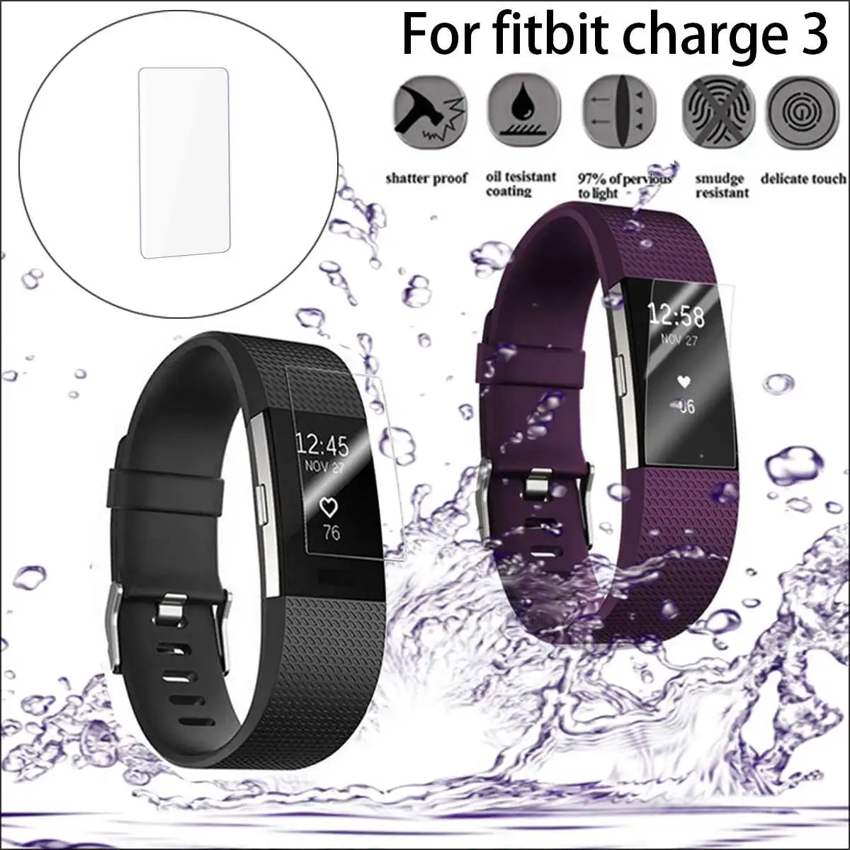 Чехол из ТПУ мягкая пленка для часов Fitbit Charge3 закаленное стекло полная окантовка
