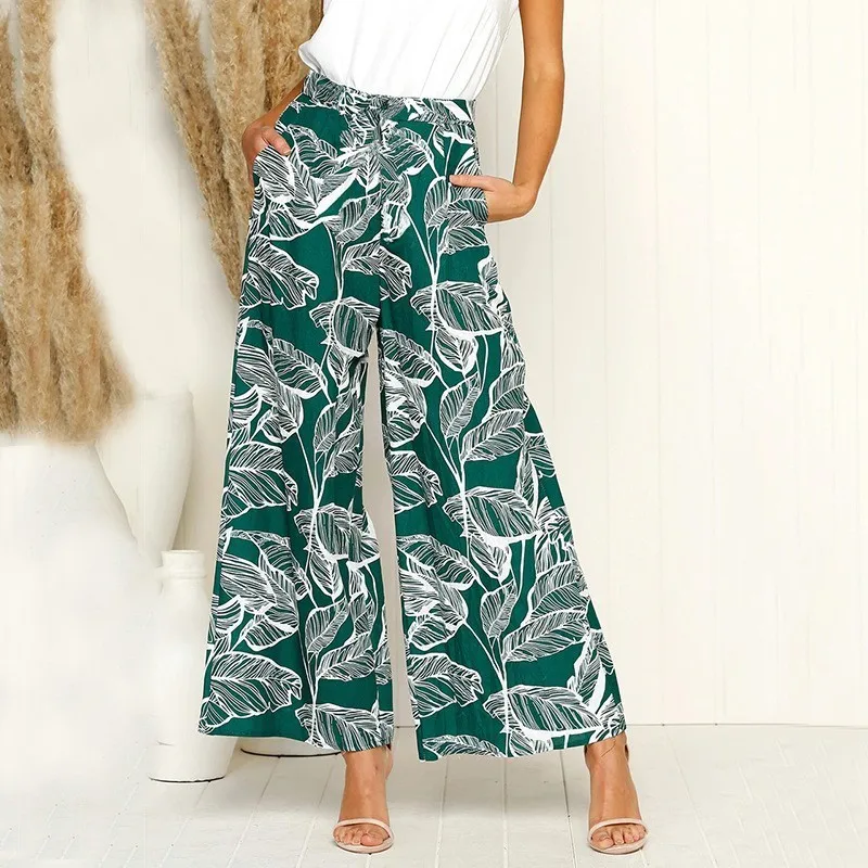Gentiliove Women Summer Wide Leg Pants Casual Loose High Elastic Waist Boho Harem Floral Print Lasticated Trousers | Женская одежда