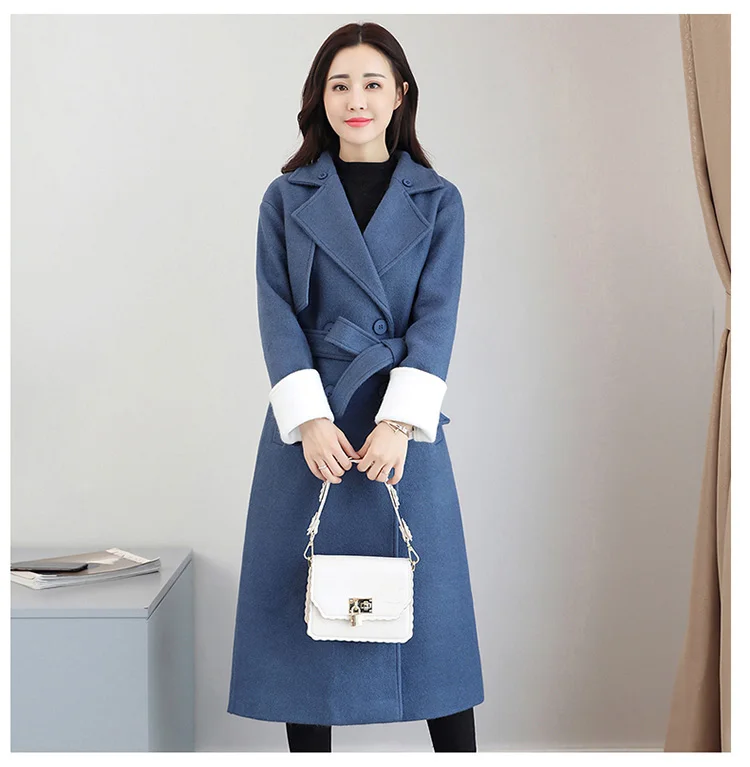 Elegant Vintage Women X-Long Cashmer Coat Fashion Slim Women's Woolen Jacket with Sashes Single Button and | Женская одежда