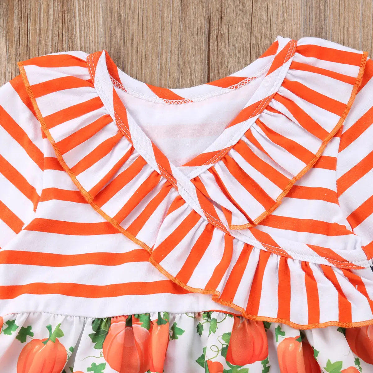Halloween Kids Girls Pumpkin dress Splicing Dress Baby V collar stripe Dresses 1-5T | Детская одежда и обувь