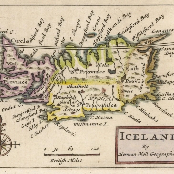 Карта Исландии в 18 м веке плакат печать Мэри Эванс Picture Library (24X18)|Таблички и знаки| |