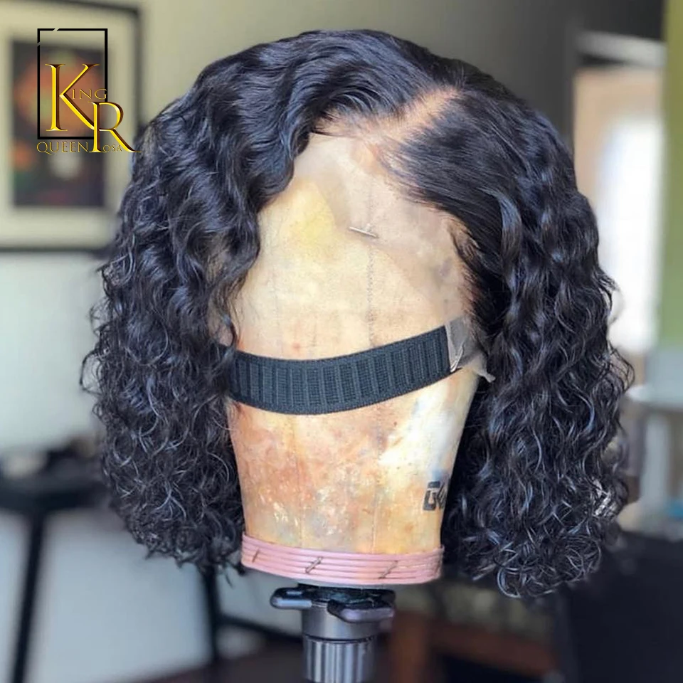 Glueless 13*4 кружевные передние человеческие волосы парики для черных женщин короткий Боб кудрявый парик предварительно выщипанный Отбеленный узел Remy бразильские волосы VSBOB