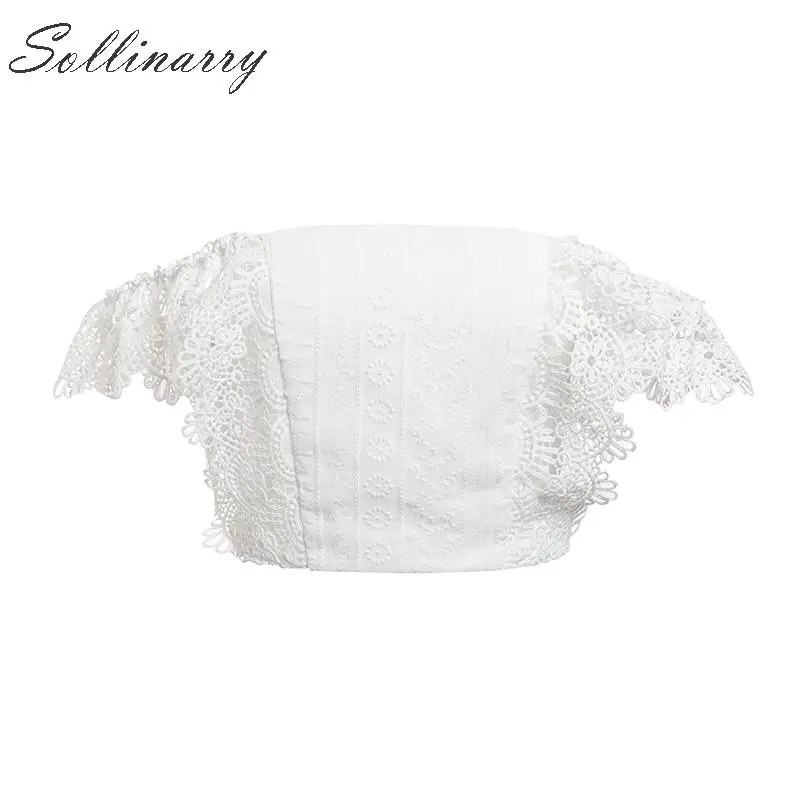 Sollinarry/белые укороченные топы с открытыми плечами для женщин кружевные