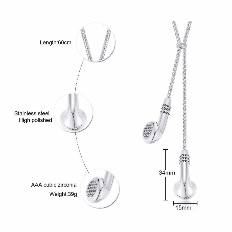 Ожерелье для мужчин подвеска наушников наушники из нержавеющей стали в ухо